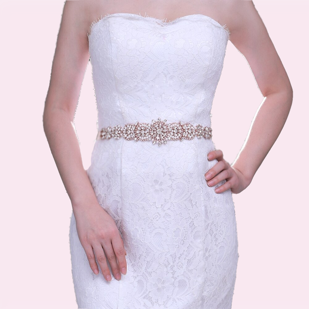 Azalia Rose Gold Crystal & Pearl Bridal Belt LC&B Bridal Azalia Rose Gold Crystal & Pearl Bridal Belt LC&B Bridal