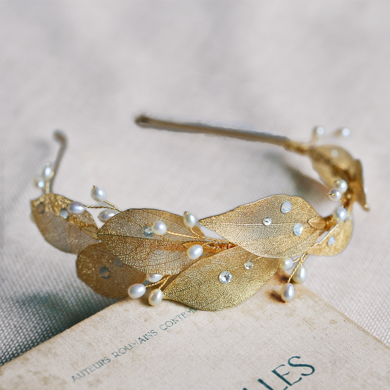 Phoebe Gold Freshwater Pearl Bridal Headband