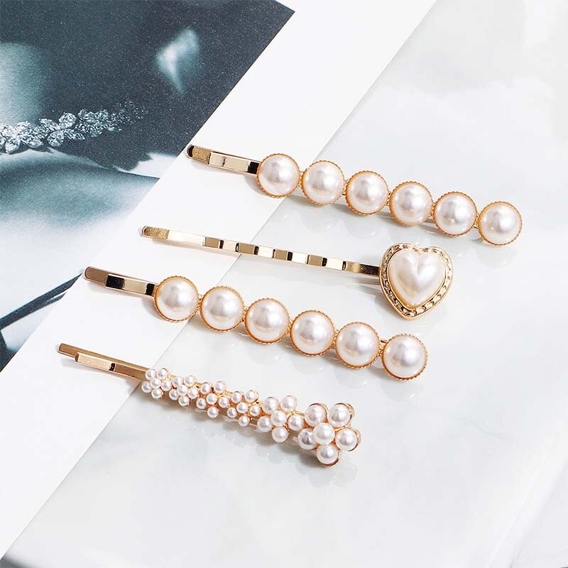 Paula Gold Pearl Hair Barrettes (4 Piece)