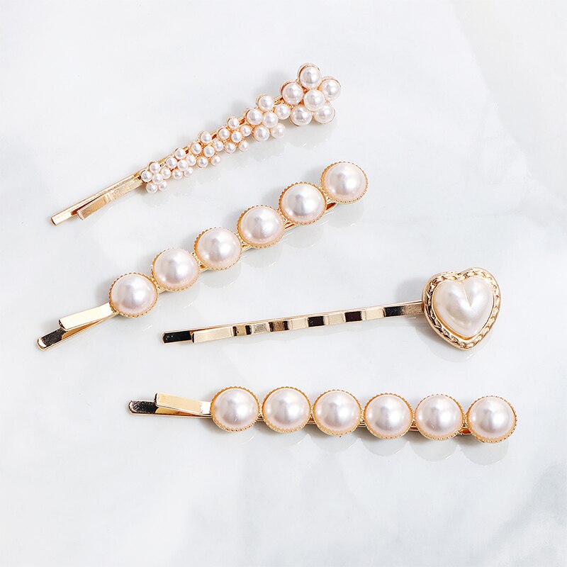 Paula Gold Pearl Hair Barrettes (4 Piece)