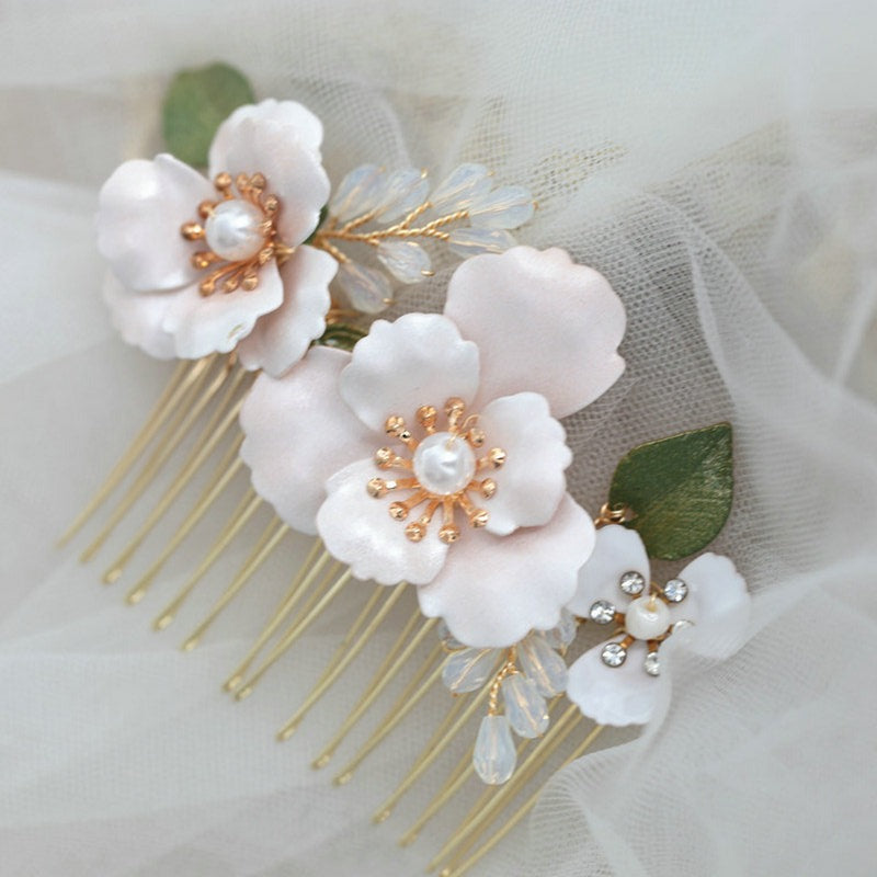 Aster Pearl Enamel Flower Hair Comb