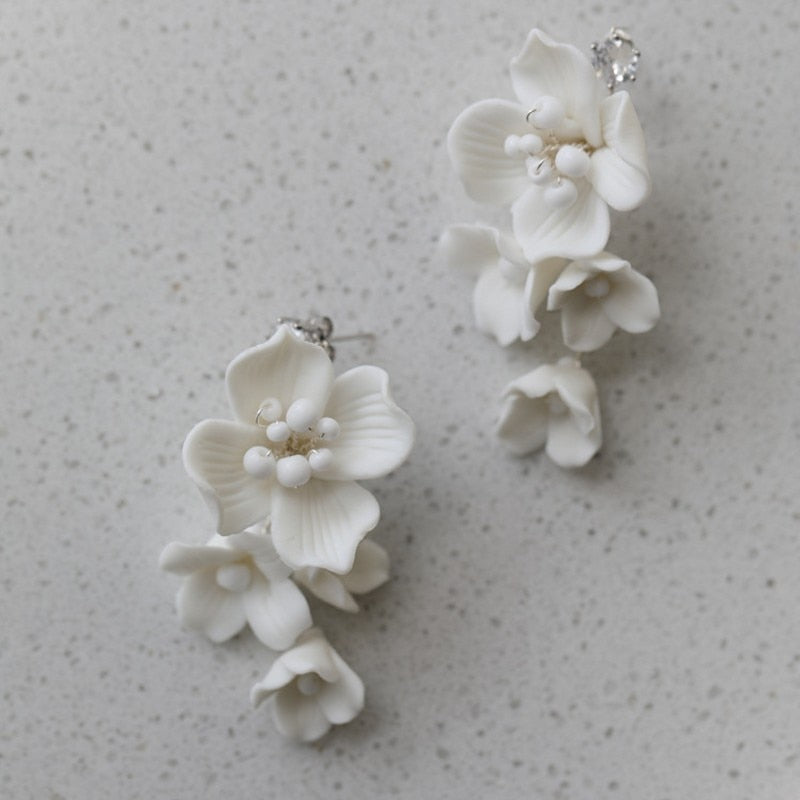 Porcelain Flower Wedding Earrings