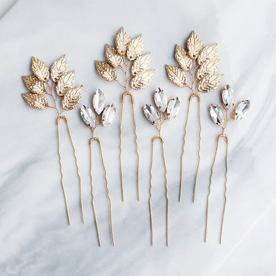 Colleen Branch Leaf Mini Bridal Hair Pin Set (6 Piece)