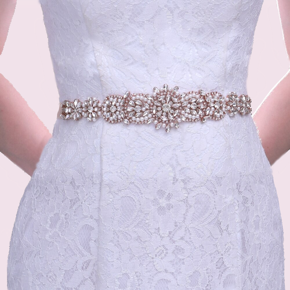 Azalia Rose Gold Crystal & Pearl Bridal Belt