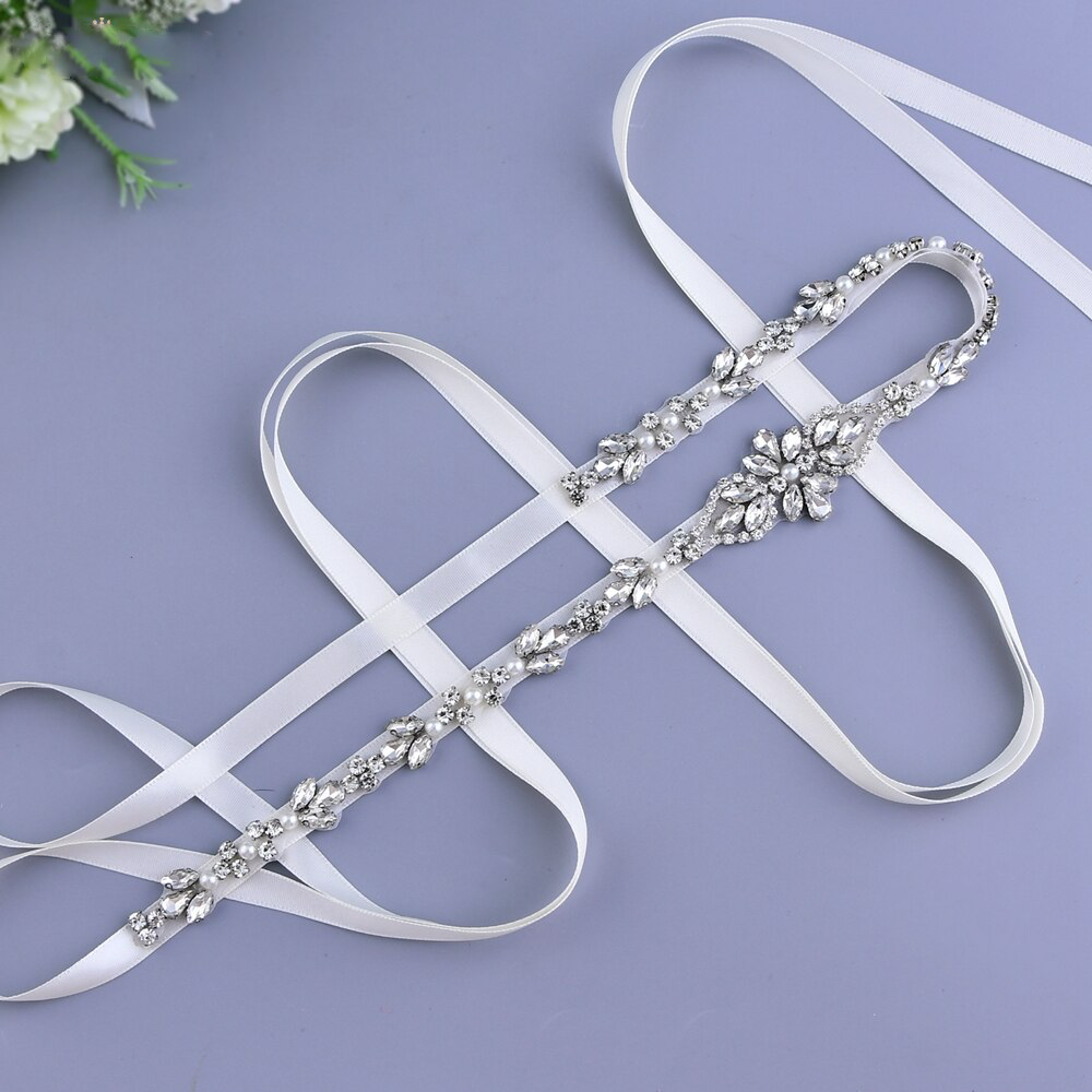 Kari Thin Sparkly Crystal Wedding Sash Belt