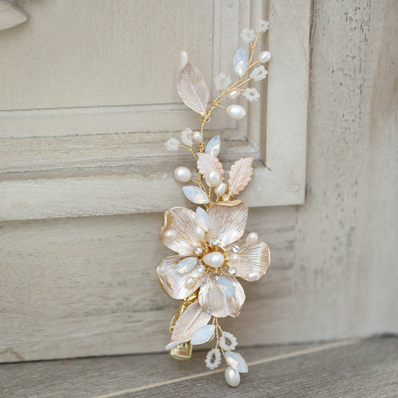 Stella Blush Gold Floral Wedding Barrette