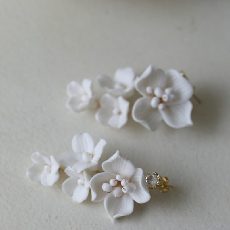 Porcelain Flower Wedding Earrings