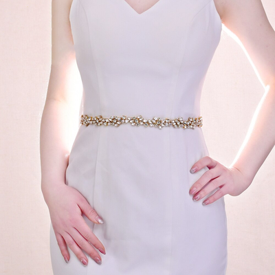 Darrien Thin Gold Crystal Rhinestone Wedding Belt