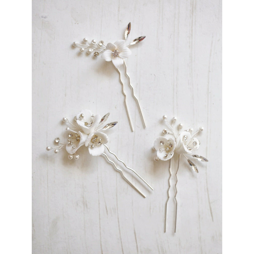 Lillian Vintage Porcelain Flower Hair Pin Set (3 Piece)