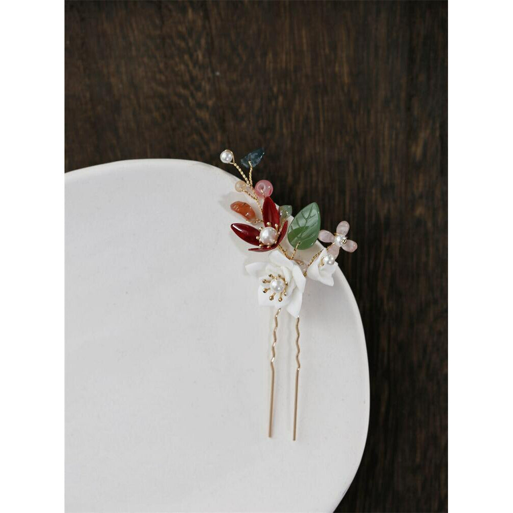 Joselyn Vibrant Gemstone Blossom Hair Pin Set (2 Piece)