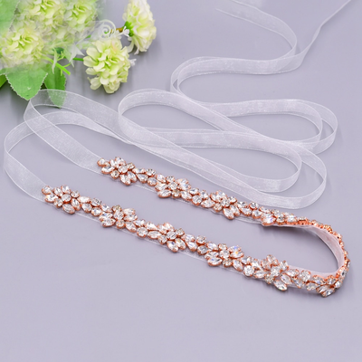 Lorianna Sleek Rose Gold Crystal Wedding Belt