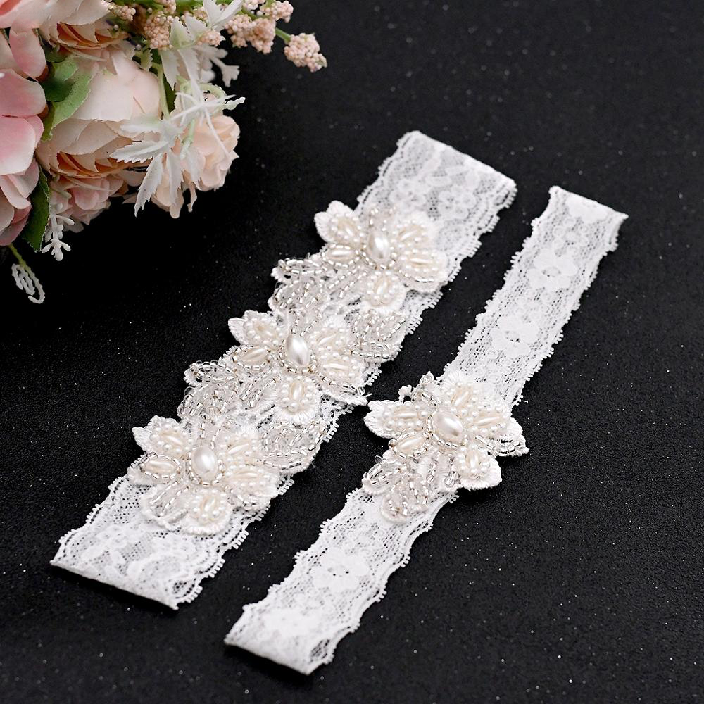 Leighton Elegant Pearl Beaded Bridal Garter Set