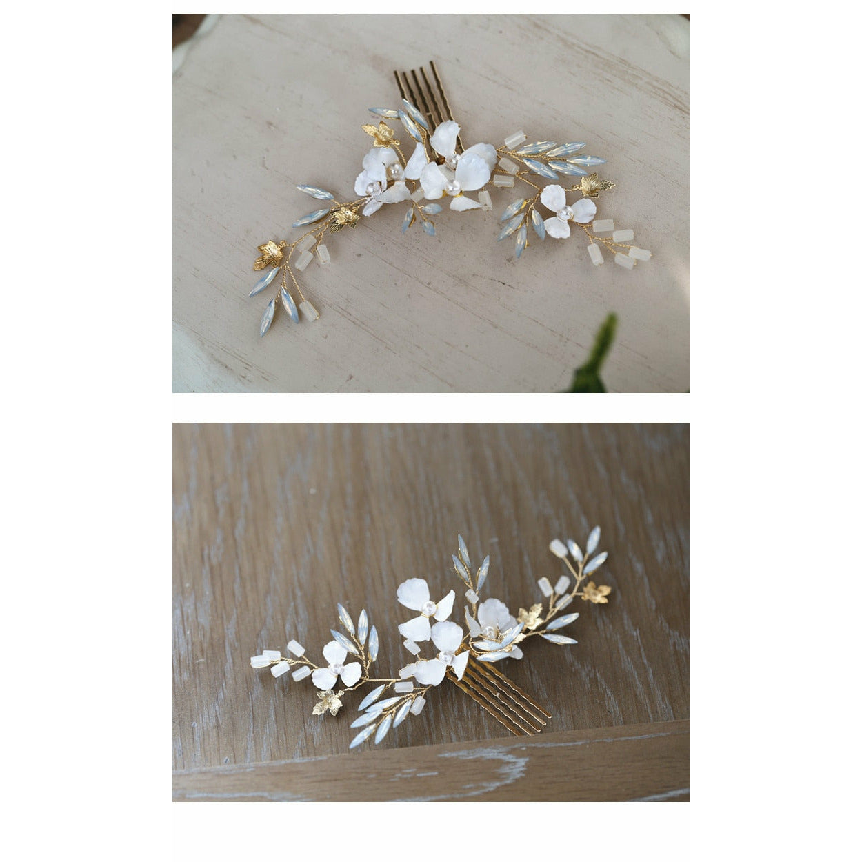 Claire Gold Opal Blossom Hair Combs & Matching Headband