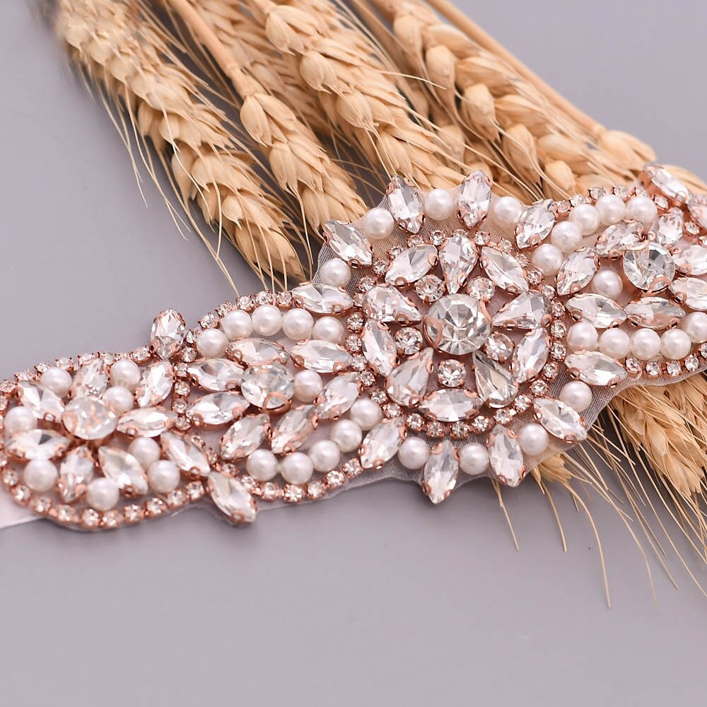 Azalia Rose Gold Crystal & Pearl Bridal Belt