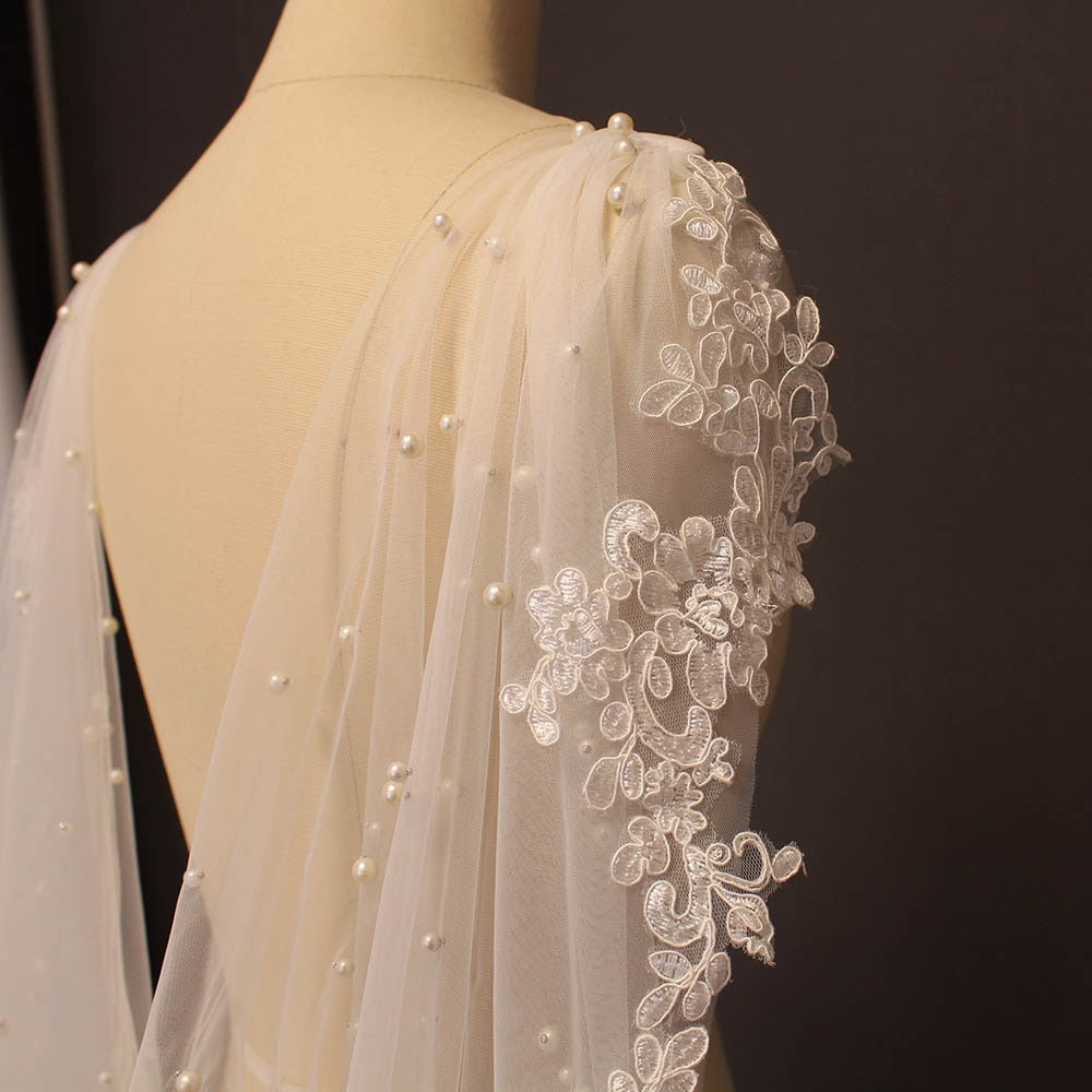 Leanna Lace & Pearl Cathedral Shoulder Veil