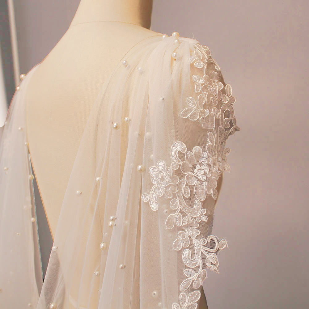 Leanna Lace & Pearl Cathedral Shoulder Veil