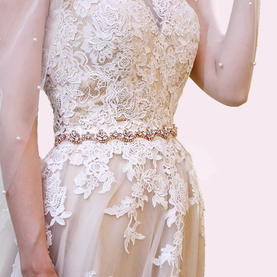 Lydia Thin Rose Gold Beaded Bridal Belt