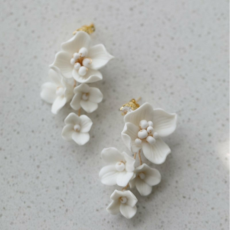 Porcelain Flower Wedding Earrings