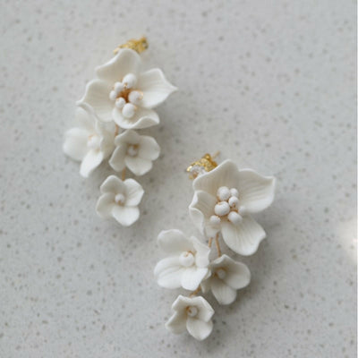 Porcelain Flower Wedding Earrings