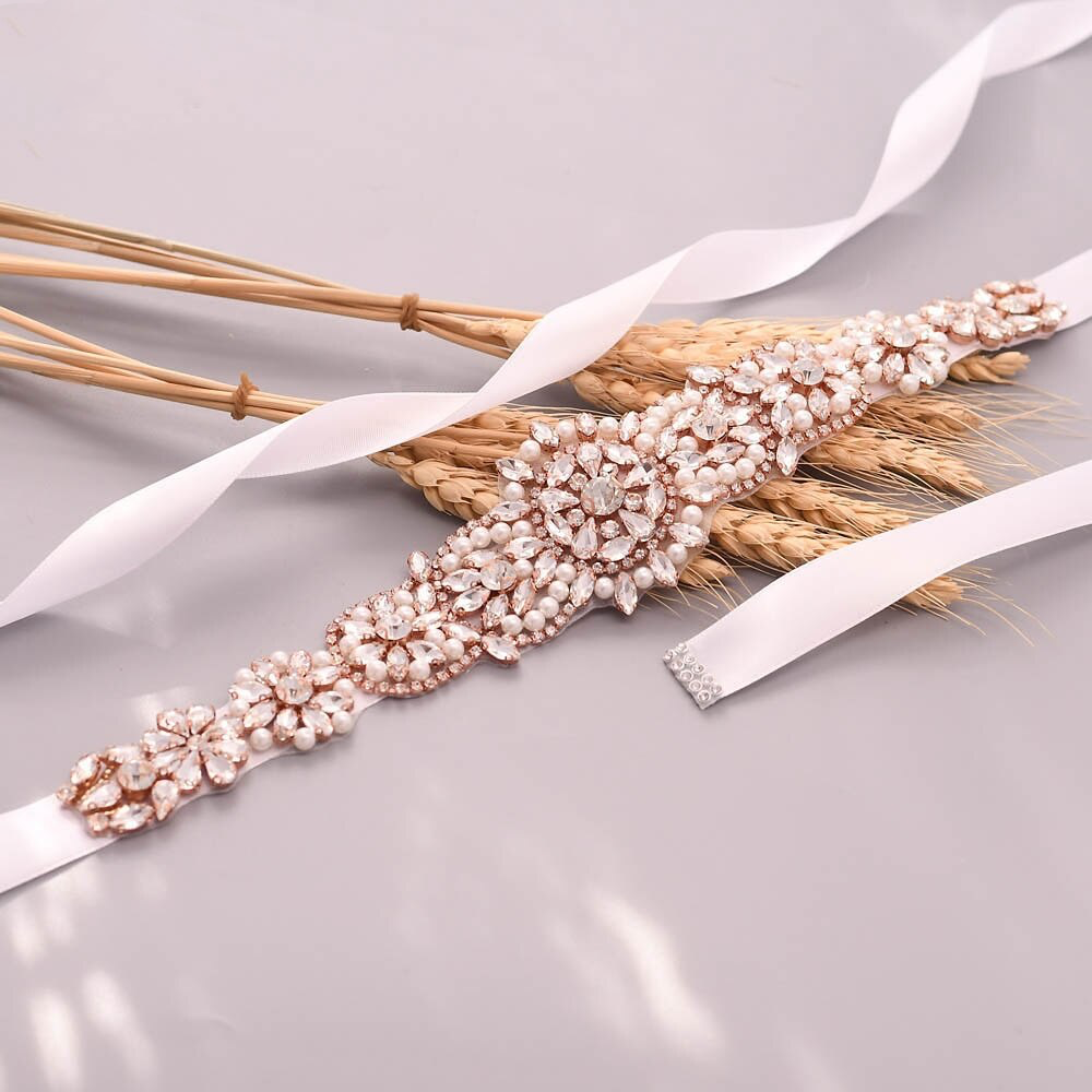 Azalia Rose Gold Crystal & Pearl Bridal Belt