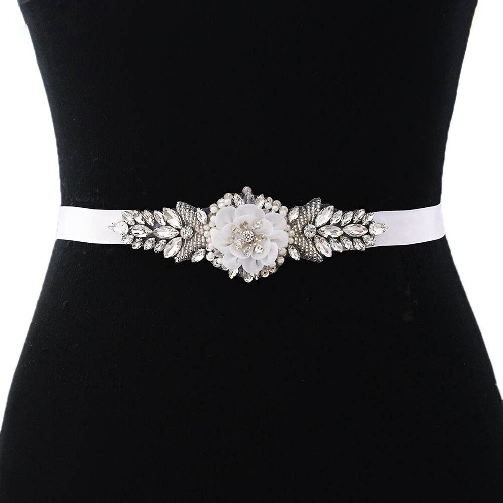 Savannah Simple Floral Crystal Beaded Bridal Belt