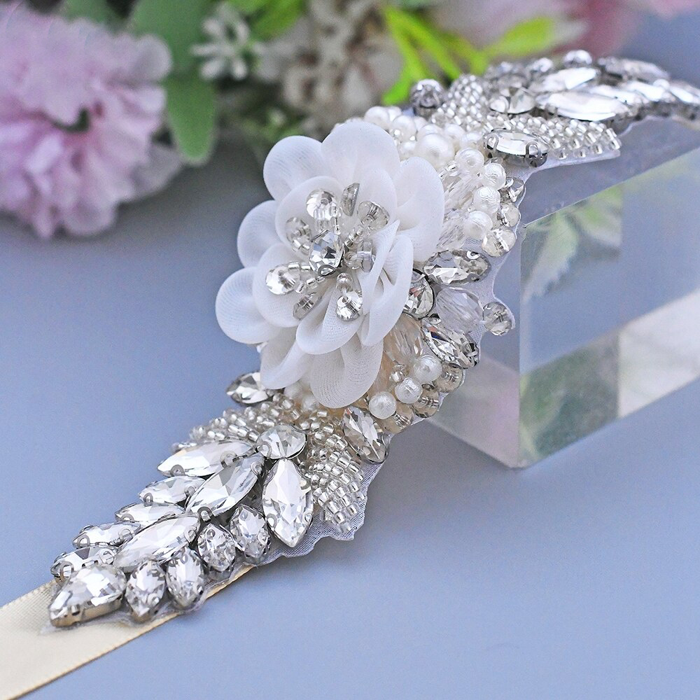 Savannah Simple Floral Crystal Beaded Bridal Belt