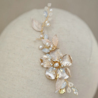 Stella Blush Gold Floral Wedding Barrette