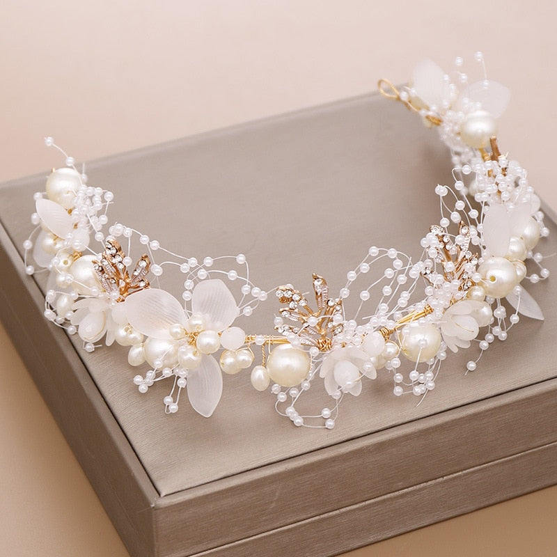 Emma Chiffon Flower Pearl Bridal Headband