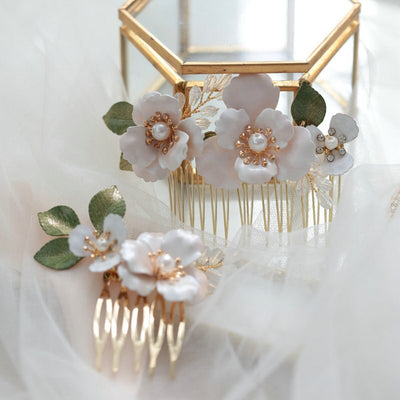 Aster Pearl Enamel Flower Hair Comb