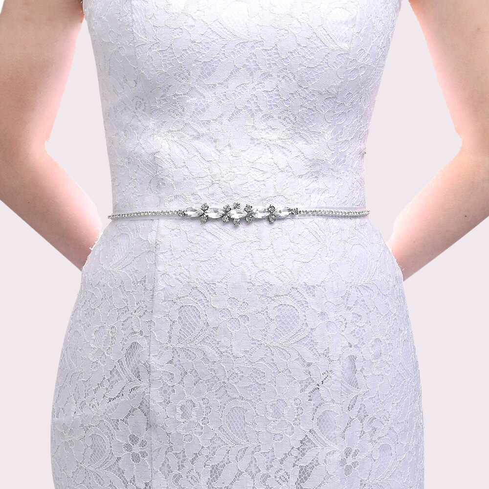 Gabby Thin Silver Rhinestone Wedding Belt