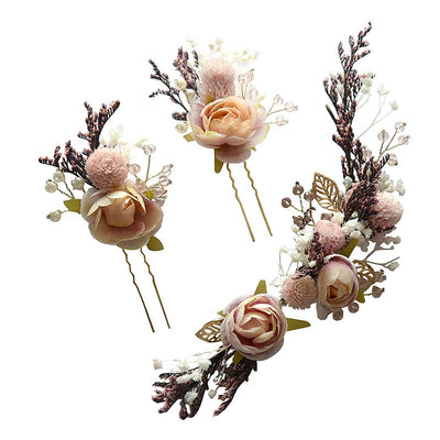 Mori Blush Flower Bridal Hair Clip & Pins Set (3 Piece)