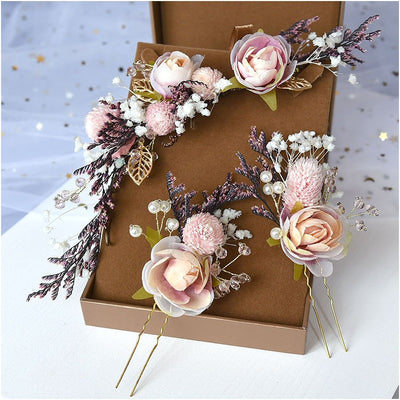 Mori Blush Flower Bridal Hair Clip & Pins Set (3 Piece)