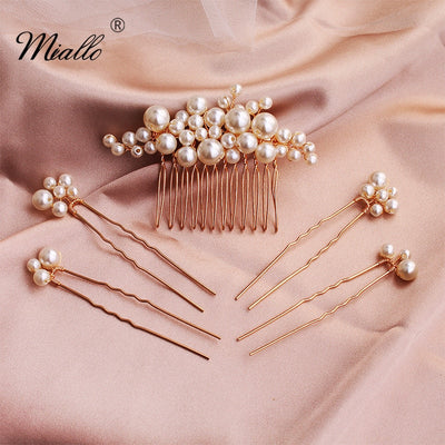 Shay Antique Gold Pearl Hair Comb/Pin Set (5 Piece)