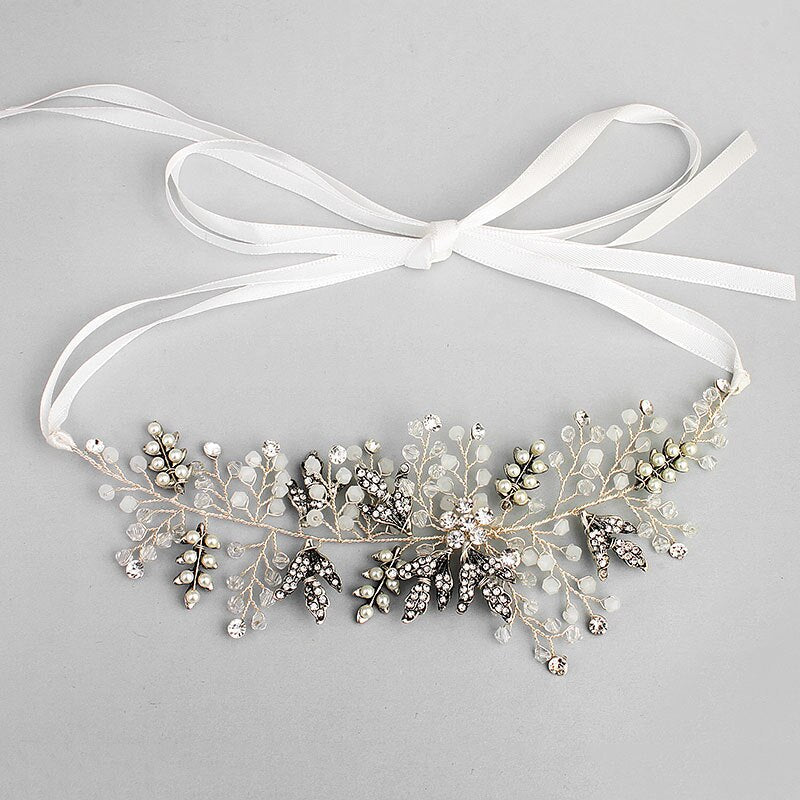 Sara Delicate Crystal Headband- Silver/Gold