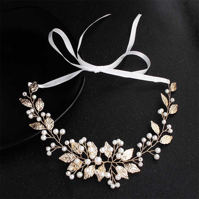 Liza Gold Pearl Leaf Wedding Headband