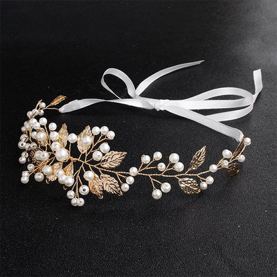 Liza Gold Pearl Leaf Wedding Headband