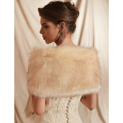 Cali Champagne Faux Fur Bridal Shawl