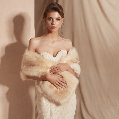 Cali Champagne Faux Fur Bridal Shawl