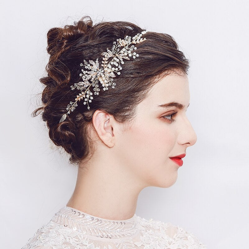 Sara Delicate Crystal Headband- Silver/Gold