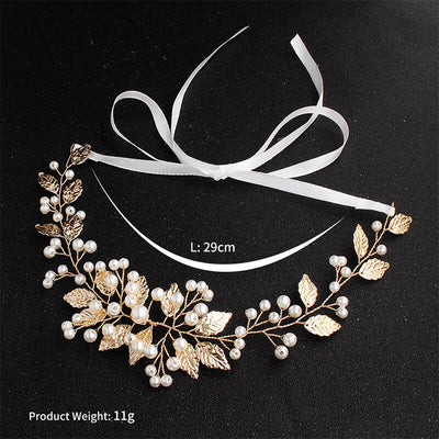 Liza Gold Pearl Leaf Wedding Headband