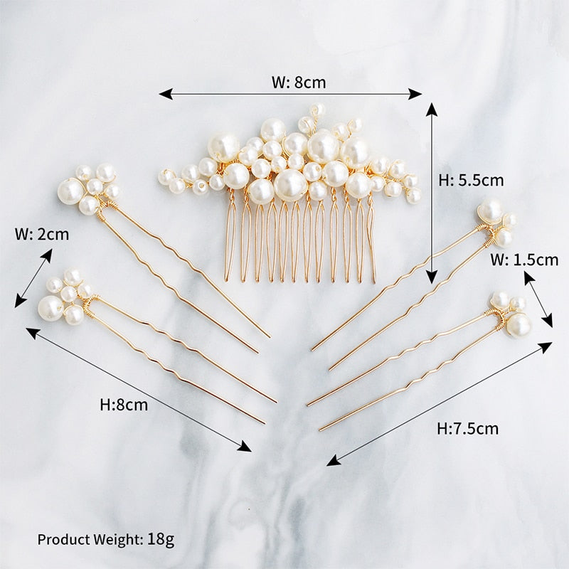 Shay Antique Gold Pearl Hair Comb/Pin Set (5 Piece)