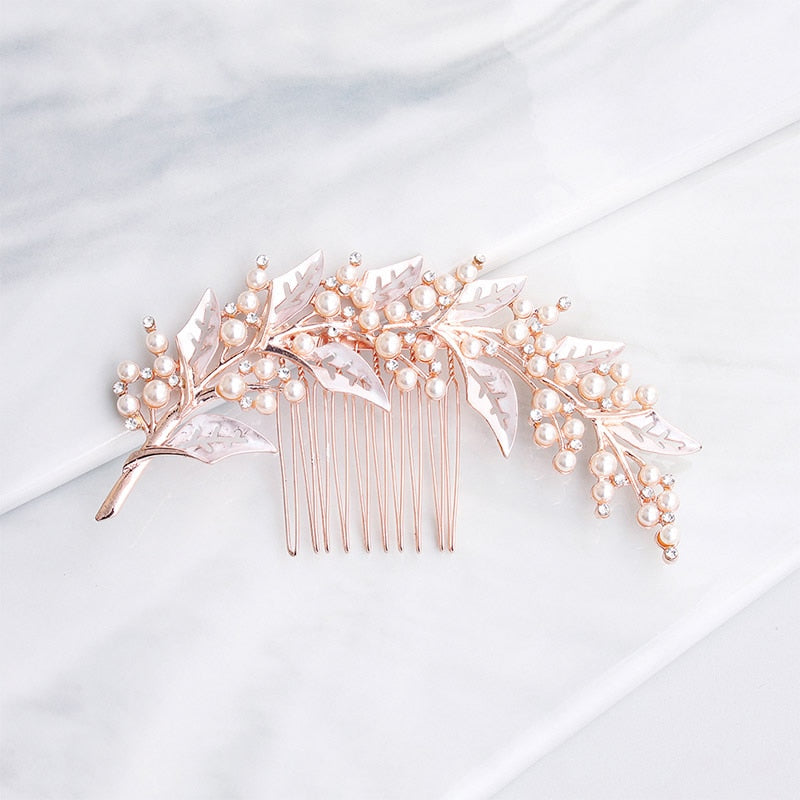 Kelly Pearl Leaf Wedding Hair Comb