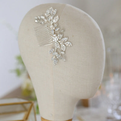 Jasmine Silver Opal Leave Bridal Headband/Hair Comb