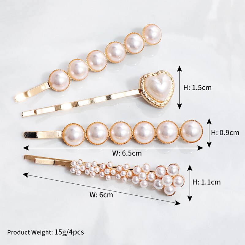 Paula Gold Pearl Hair Barrettes (4 Piece)