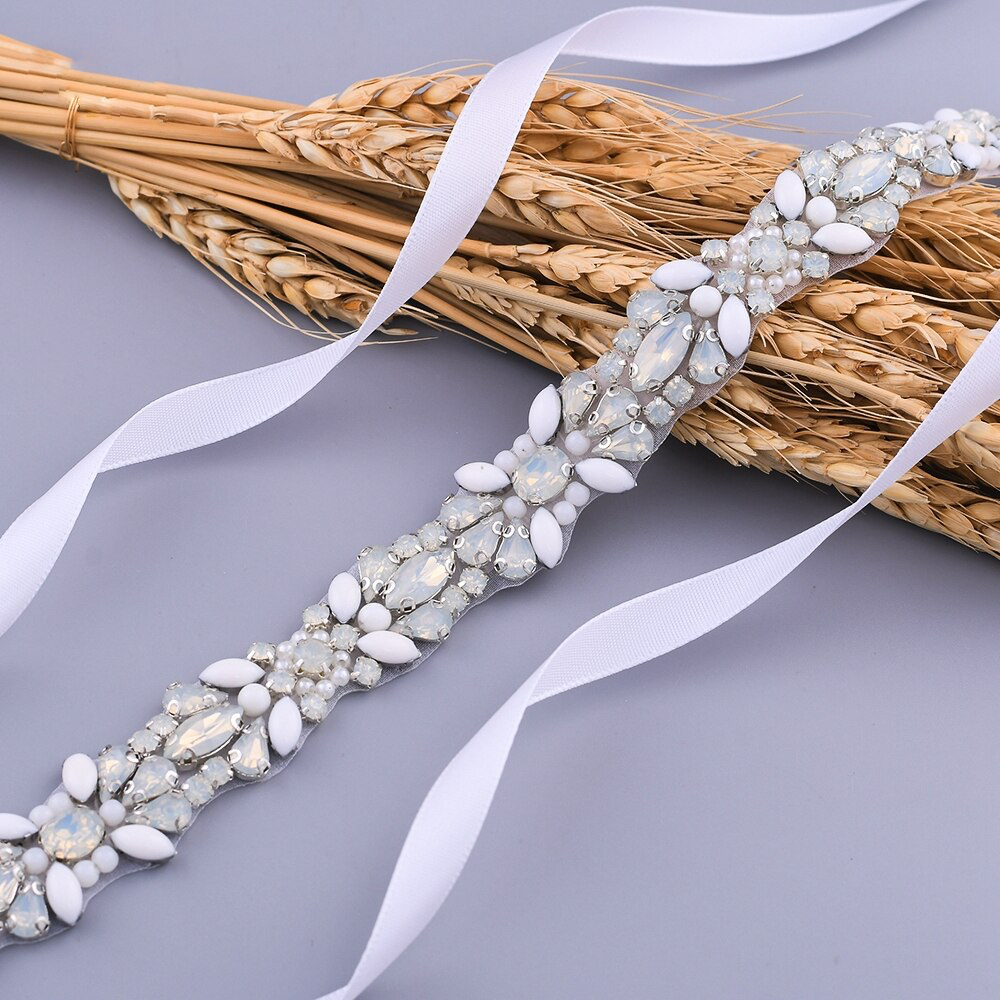 Jewel Opal & White Beaded Wedding Belt