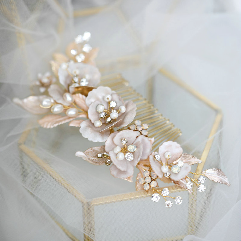 Renee Porcelain Crystal Bridal Hair Comb