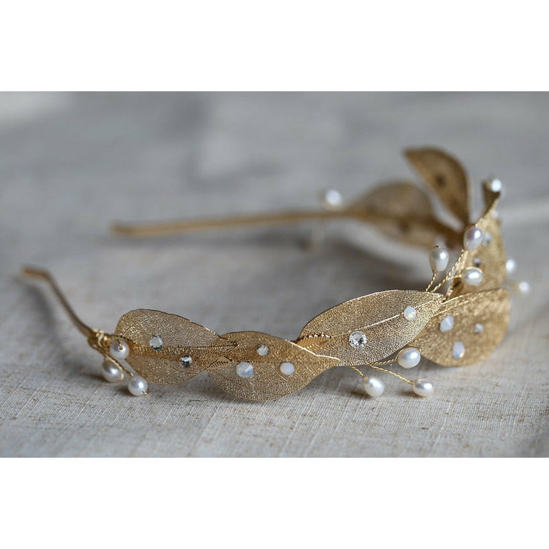 Phoebe Gold Freshwater Pearl Bridal Headband