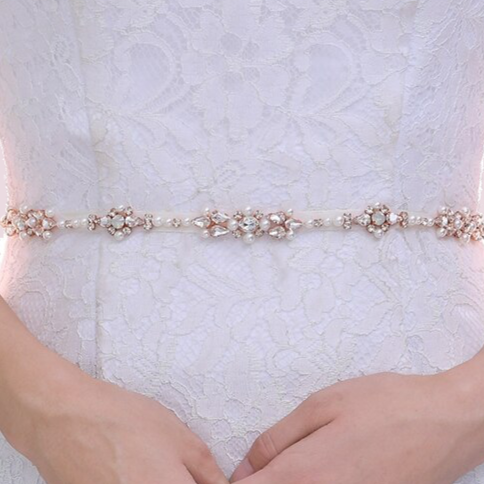 Willow Delicate Rose Gold Beaded Bridal Belt