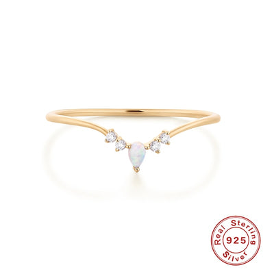 Minimalist V-Shaped Opal Cocktail Ring