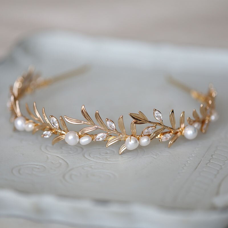 Asa Gold Leaf Pearl Wedding Tiara